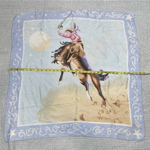 Wyoming Traders 100% Silk Scarf Light Blue Western Cowboy Coastal Cowgirl Bronco - Picture 9 of 10